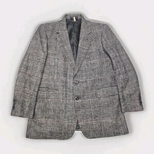Vtg Stafford Mens 40R Black Cream Plaid Silk Jacket Sports Coat Career Office